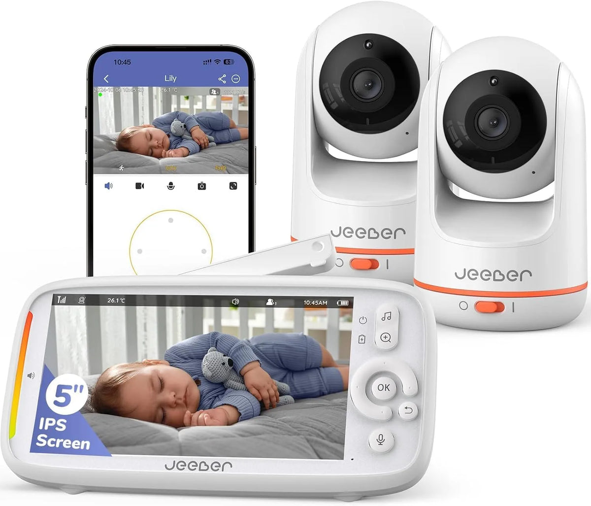 IPS 5 2K/3MP Babyphone, moniteur vidéo pour bébé, Wi-Fi, dalle IPS