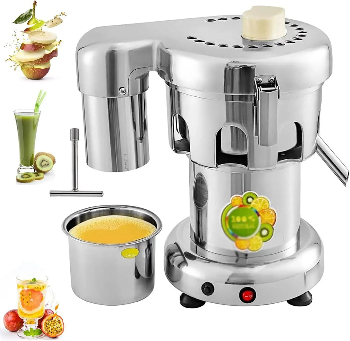Extracteur de jus, 2 L, 370 W, TYH, professionnel, restaurant, acier inoxydable, Presse-Agrumes Électrique 370 W, Idéal pour Les Bars À Jus