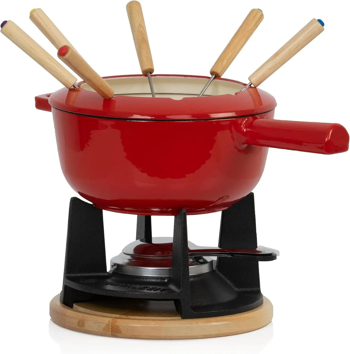 Fondue, 2 L, fonte, 13 pièces, rouge, pour 6 Personnes