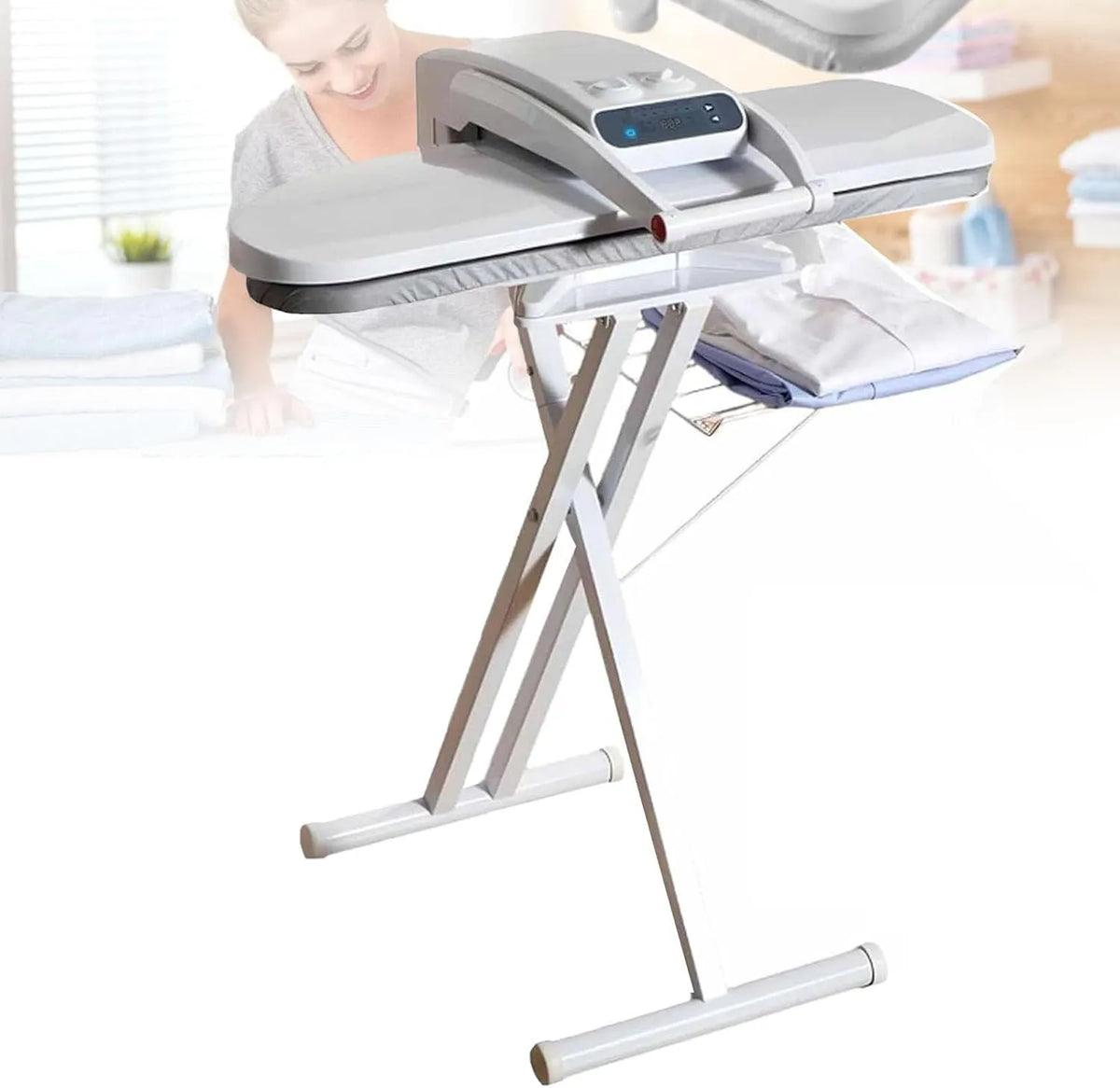 support, presse, table, 800 x 310 mm, 80 cm, vapeur, 2 zones de température, pour différents tissus