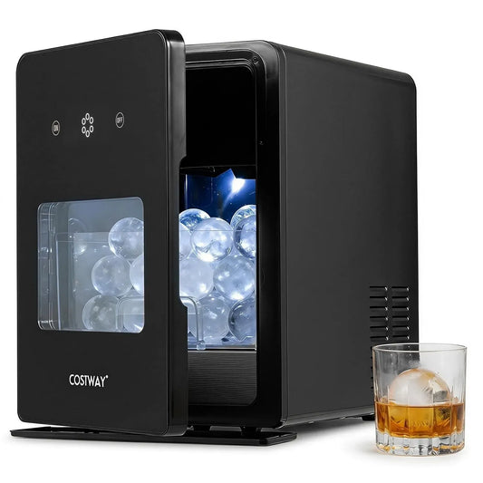 Machine à glaçons, COSTWAY, silencieux, Sphères de Glaçons 4 PCS en 38-39 Min, Mini Machine Glaçon Transparentes en 38-39 Min, Panneau LED