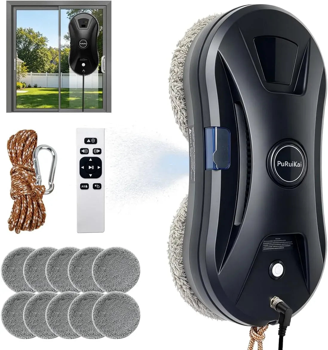 HCR-11 Pulvérisation d'eau, Télécommande pour Fenêtres et Surfaces Lisses, pour Lave-vitres Automatique, 5600Pa Aspiration, 3 Modes de Nettoyage