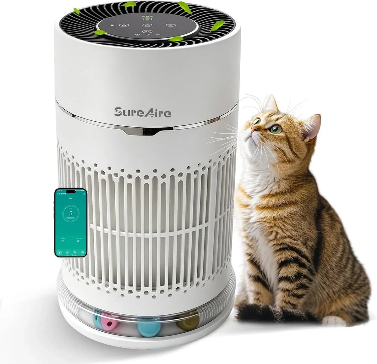 Purificateur d'air, sortie d'air à 360° pour petites pièces, Modèle:AP-D1-SP201-B, filtre HEPA pour poils d'animaux et odeurs