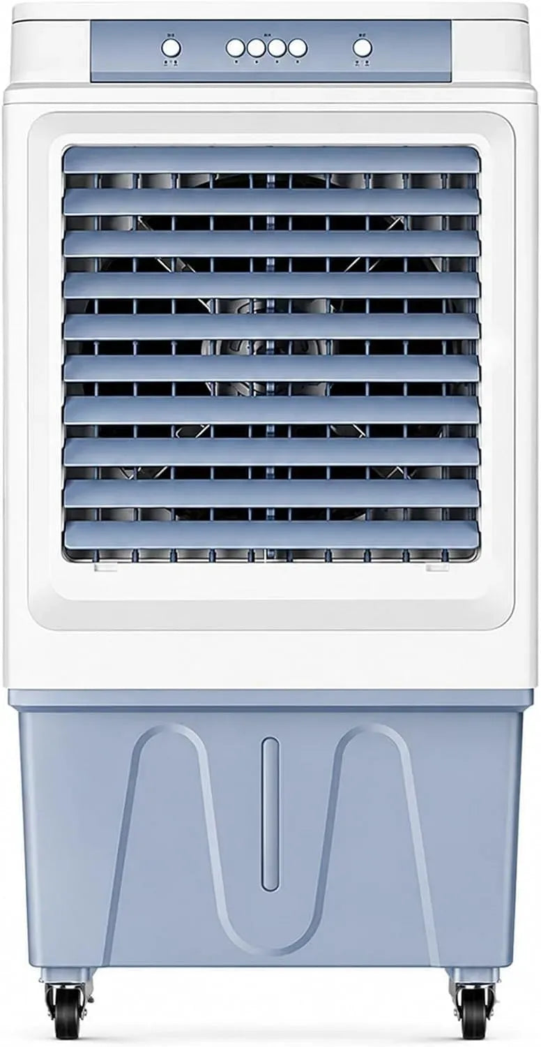 Rafraîchisseur d'air, 50 L, extérieur, industriel, 3 vitesses, oscillation, grand réservoir, professionnel, 4 Packs de Glace et Roues, 120