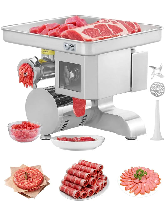 VEVOR Style de Comptoir, Trancheuse à Viande en Acier Inoxydable, pour Cuisine Boucherie, Hachoir à Viande Électrique avec Capacité de 5 kg/min
