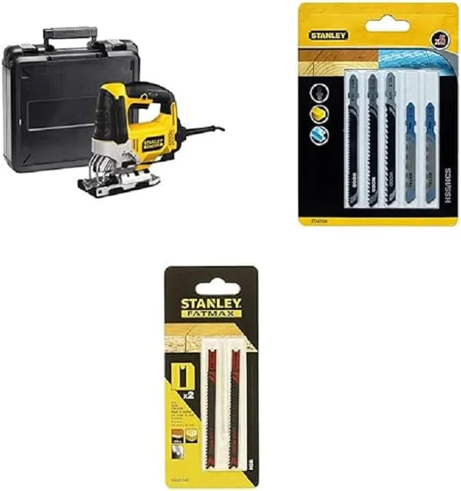 FME340K-QS Stanley FATMAX Scie Sauteuse Filaire 710W 1 Coffret de Transport + 5 Lames en T pour Scie Sauteuse + 2 Lames HCS Longue Durée