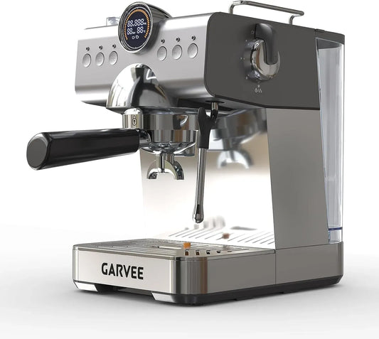 Mousseur à lait, 1,5 L, émulsionneur à lait, grand réservoir, gris, Machine à expresso compacte 20 bars avec porte-filtre, cappuccino