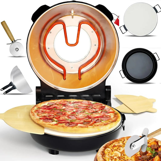 Four électrique à pizza, 12 pouces, minuteur, gril, noir, chauffe jusqu'à 420 ℃ black