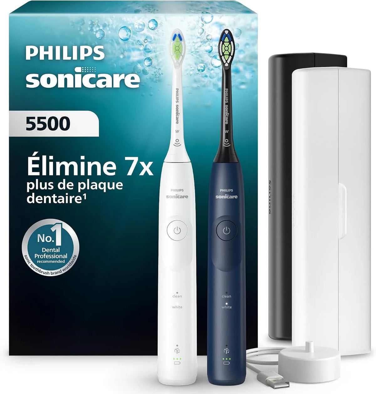 Philips HX7119/01 Brosse, brosse à dents rechargeable, minuteur, dalle IPS, 2 modes, blanc