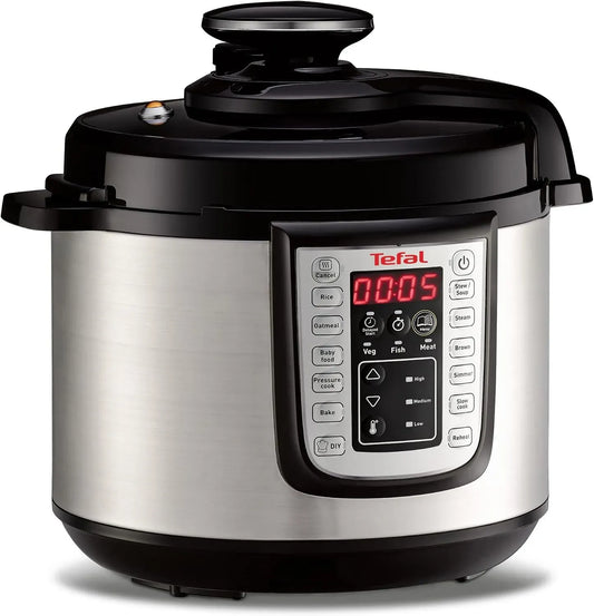 Tefal Multicuiseur, cuiseur multifonction électrique, multicuiseur électrique, 6 L, 25 programmes, 2 zones de température, acier inoxydable, noir