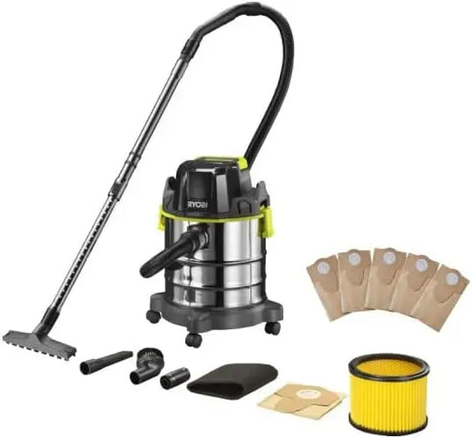 Aspirateur, 20 L, 18 V, RYOBI R18WDV-0-18V RAKWDV05-20L, Lot de 5 Sacs poussière