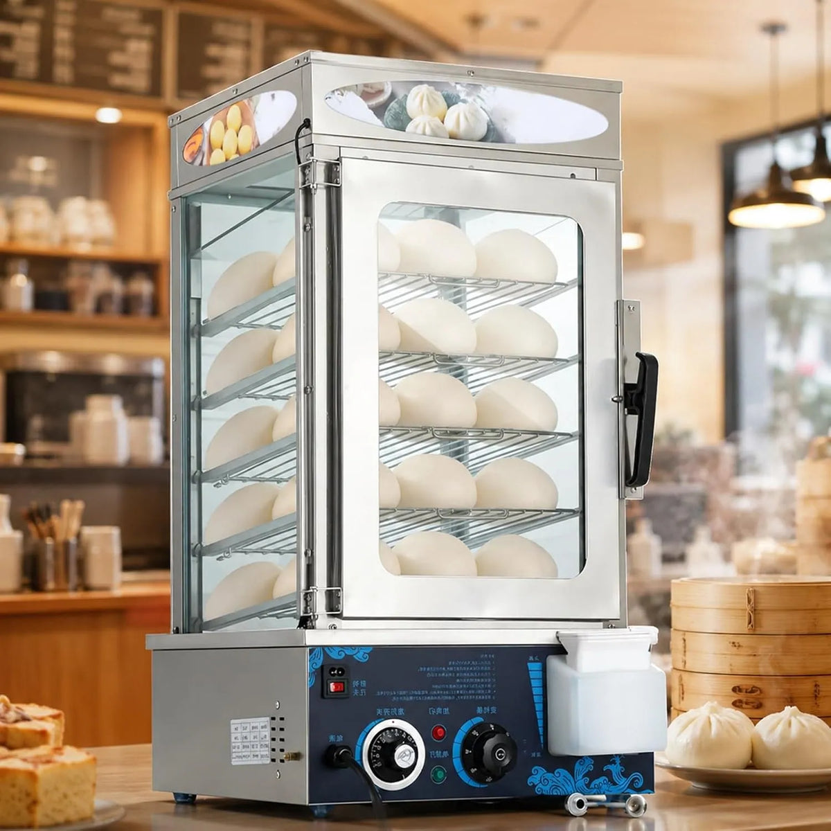 Armoire, 1200 W, 30 à 110 °C, vapeur, 2 zones de température, fonction chauffante, verre, pour Préparer Raviolis Pains et Les Snacks