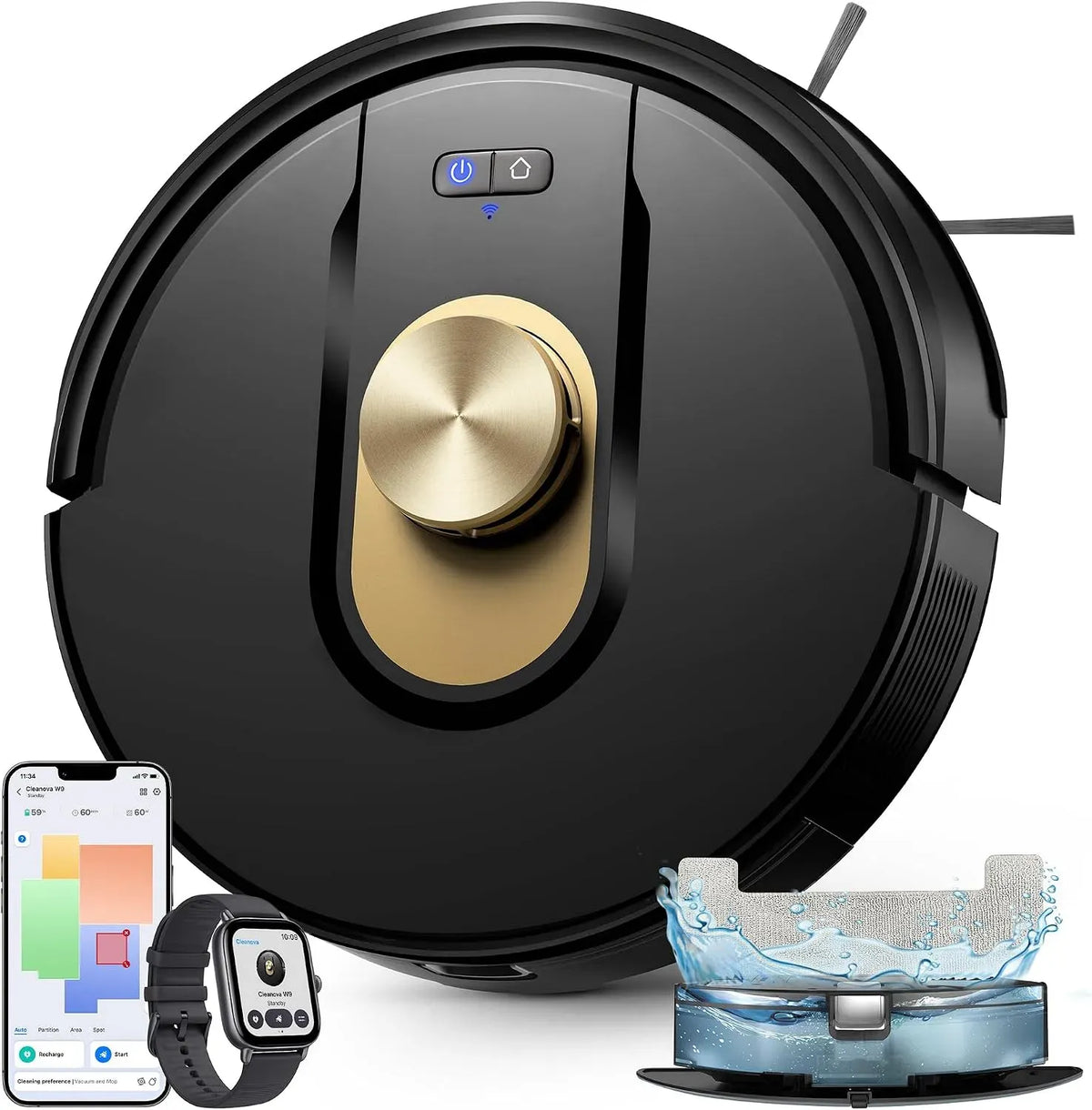 Robot aspirateur, Autonomie de 180 min, aspirateur robot, Vexilar W9 Robot aspirateur avec Fonction de Nettoyage