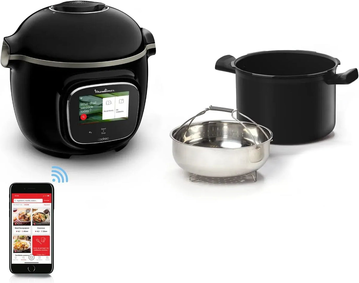 Moulinex Multicuiseur, cuiseur multifonction électrique, multicuiseur électrique, 6 L, tactile, Wi-Fi, noir