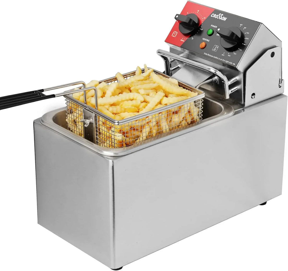 réservoir simple de 4L, Friteuse électrique CROSSON 4L avec tête de friteuse rotative facile à nettoyer, minuterie de 30 minutes, réservoir d'huile