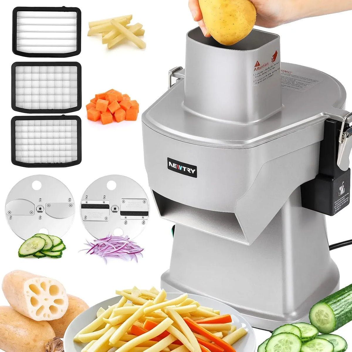 4-en-1 coupe en dés, Acier inoxydable, pour Coupe-légumes électrique Pro Pommes dés cuisine, émince, tranche, pour restaurants