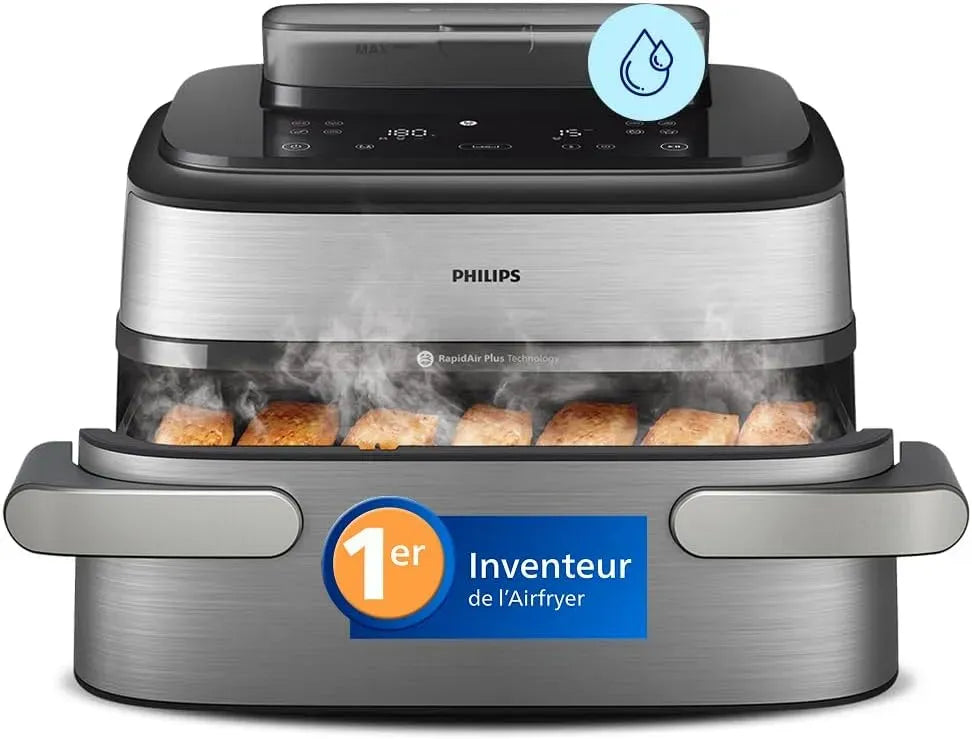 Philips 3+6L NA565/00 Friteuse à air chaud, 9.5 L, dalle IPS, vapeur, amovible, acier inoxydable, Technologie RapidAir & Steamfry, Auto SteamClean